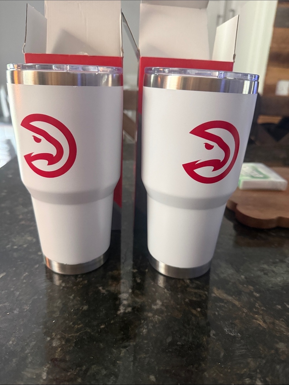 Atlanta Falcons White Stainless Steel Travel Tumbler(2) with Red Logo